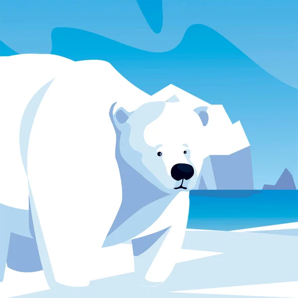 Niedlicher Eisbär wandert Eisberg-Nordpol — Stockvektor