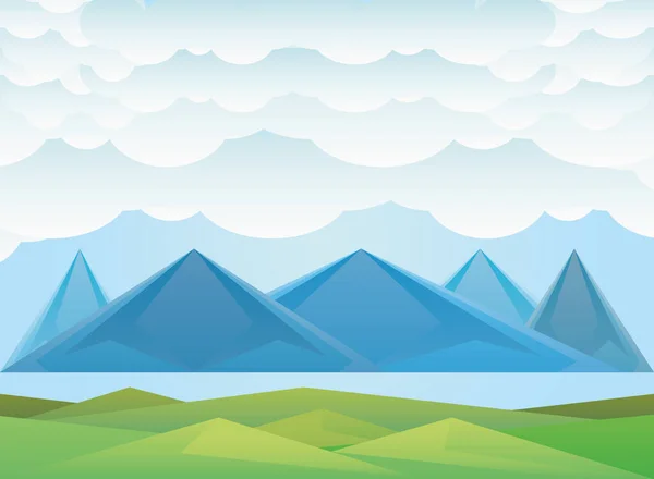 Paisaje poligonal de montañas y nubes diseño de vectores — Archivo Imágenes Vectoriales