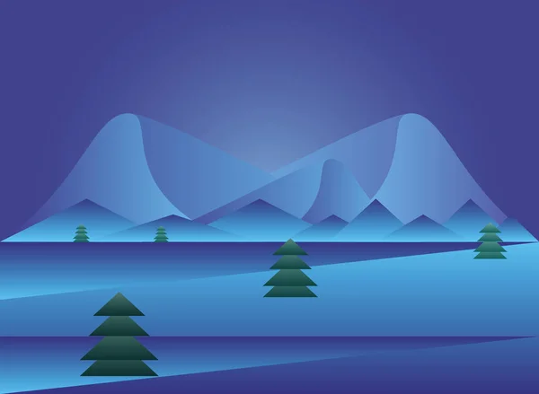Polygonal landscape of winter mountain and pine trees vector design