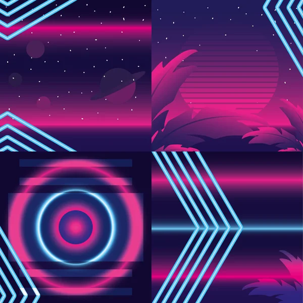 Neon blauwe en roze achtergronden set vector ontwerp — Stockvector