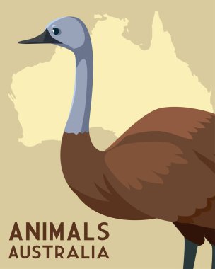 emu australian continent map animal wildlife clipart
