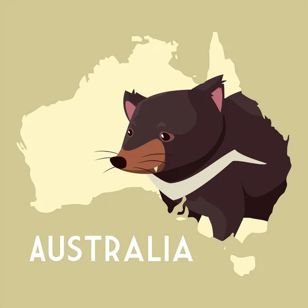 Diabo-da-tasmânia australiano continente mapa animais selvagens —  Vetores de Stock