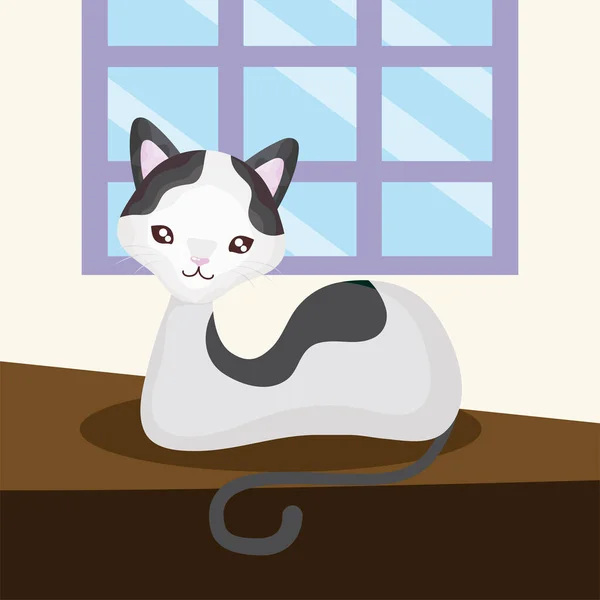 Mignon petit chat reposant sur table dessin animé animal de compagnie — Image vectorielle
