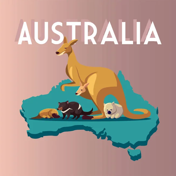 Australien carte animaux drôle dessin animé faune — Image vectorielle