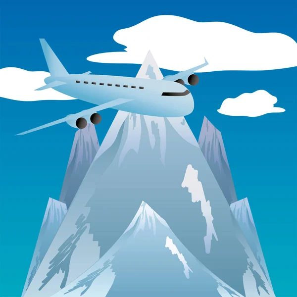 Utazás repülőgép repülő magas csúcsok hegyek nyaralás turizmus — Stock Vector