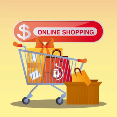 Online alışveriş butonunda hediye kutusu ve çantası var.