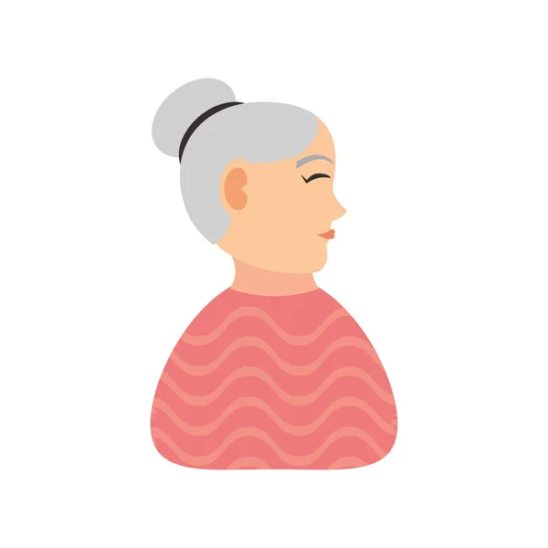 Profil Großmutter Charakter im Cartoon-Stil weißen Hintergrund — Stockvektor