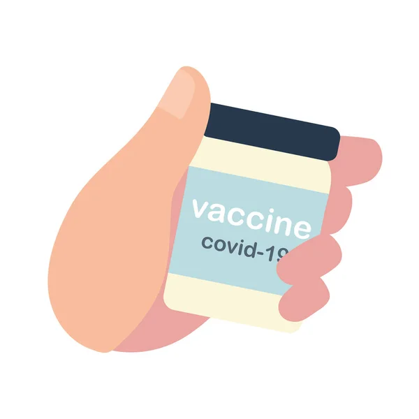 Hand bevat injectieflacon covid 19 coronavirus vaccin — Stockvector