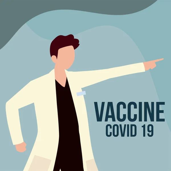 Impfstoff covid 19 charakter männlich arzt profi — Stockvektor