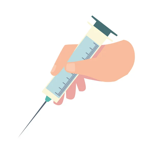 Hand met injectiespuit medische apparatuur — Stockvector