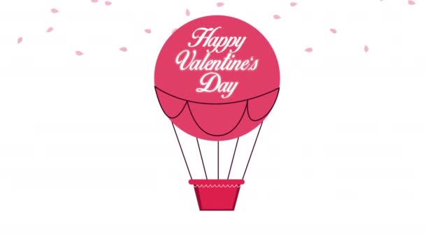 Felice giorno di San Valentino lettering in palloncino aria calda animazione — Video Stock