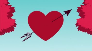 Kalp ve ok animasyonunda aşk harfleri