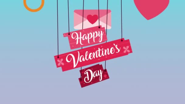 Heureux Valentines lettrage jour pendaison et ensemble icônes — Video