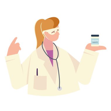 Steteskop ve aşı kullanan kadın doktor.