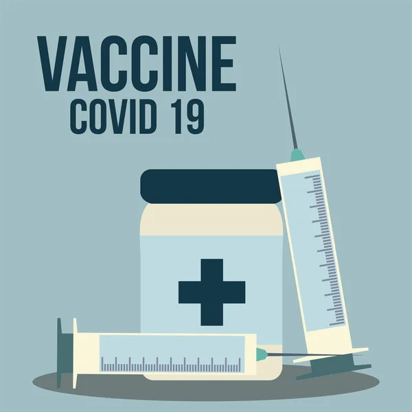 Impfstoff covid 19 medizinische Spritzen und Fläschchen Medizin Prävention — Stockvektor