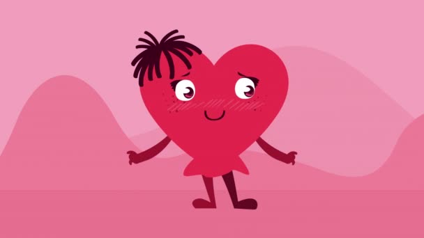 Carte joyeuse Saint-Valentin avec personnage de coeur féminin — Video