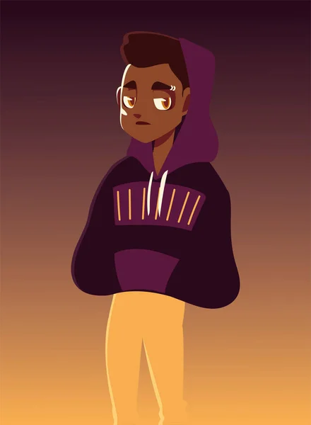 Afro american αγόρι στον αθλητισμό πουλόβερ χαρακτήρα νεανική κουλτούρα — Διανυσματικό Αρχείο