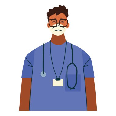 Teşekkürler, maskeli ve steteskoplu doktor karakter.