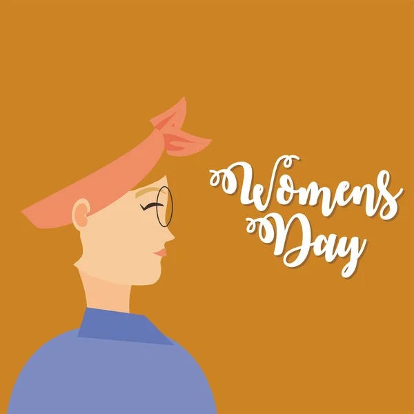 Femei zi, femeie de profil cu ochelari și bandă de cap în stil desene animate — Vector de stoc