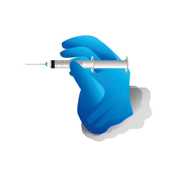 注射器ワクチンワールドワクチンを持った医療用手袋 — ストックベクタ