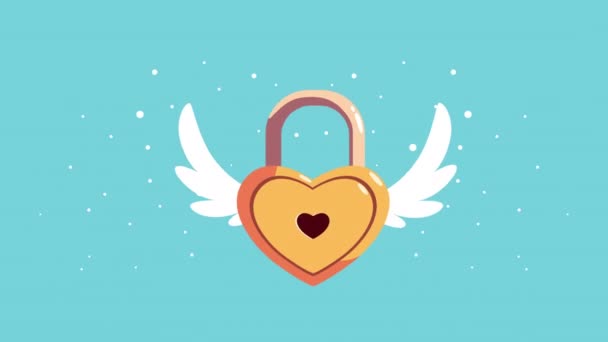 Happy Valentines Tageskarte mit fliegendem Herzschloss — Stockvideo