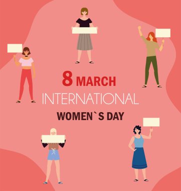 Uluslararası Kadınlar Günü 8 Mart Kadın Grubu pankartlarla