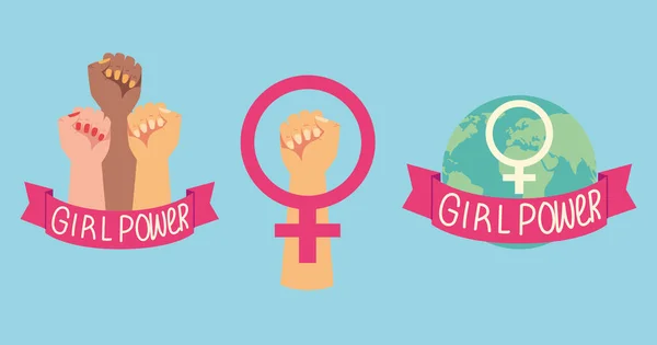 Día de las mujeres, chica poder género mundo femenino — Vector de stock