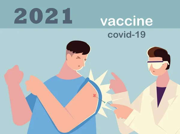 Arzt injiziert einem Patienten den ersten Schuss Covid-Impfstoff — Stockvektor