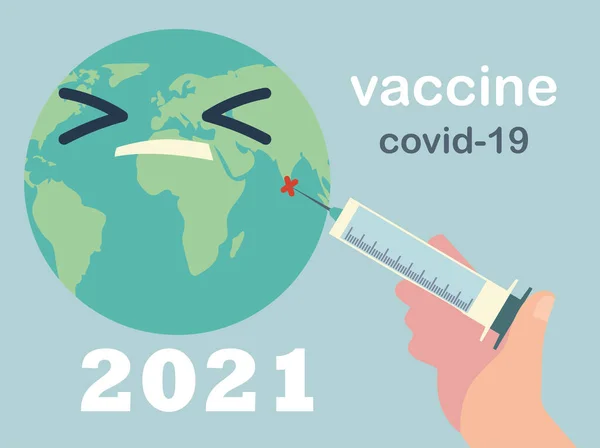 Рука дає захист імунітету планети ковадла 19 вакцин — стоковий вектор