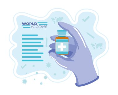 Elinde şişe aşısı Coronavirus covid 19 dünya aşısı var.