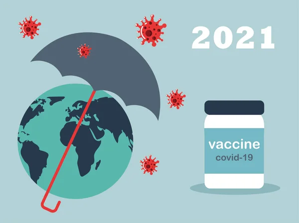 Вакцина флакон ковид 19 мировой защиты и профилактики заболеваний — стоковый вектор