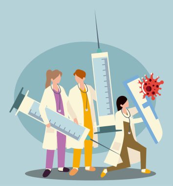 Doktorlar büyük şırınga kalkanları, aşı enjeksiyonu, önleme ve covid 19 için aşılama