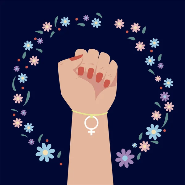 Женский день, вручить женский гендерный браслет очаровательное цветочное украшение — стоковый вектор