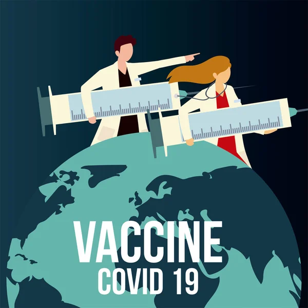 Ärzte mit Spritzenschutz für Covid 19 — Stockvektor