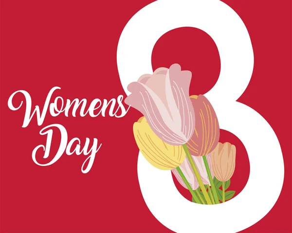Día de las mujeres, 8 tarjetas de decoración de flores en estilo de dibujos animados — Archivo Imágenes Vectoriales