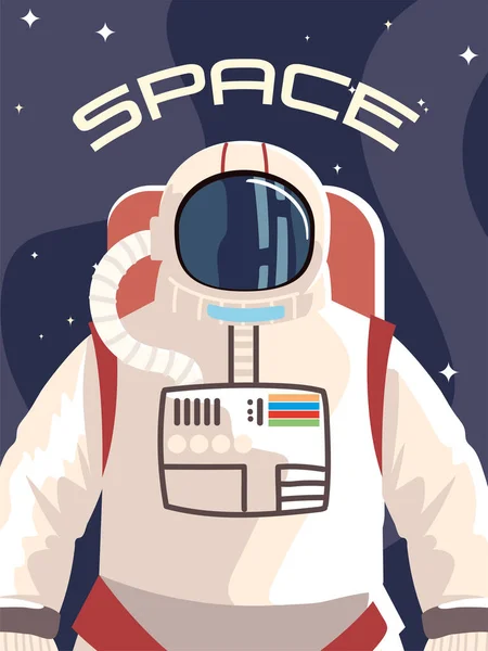 Персонаж космического астронавта в скафандре, открывающий внешний мир — стоковый вектор