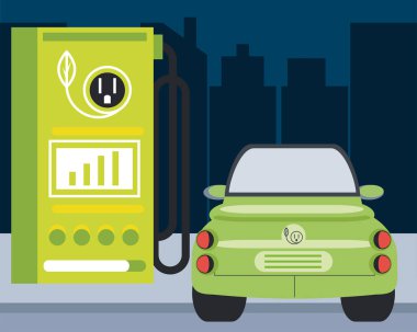 Elektro-mobil istasyonu ekoloji bölgesini şarj ediyor.