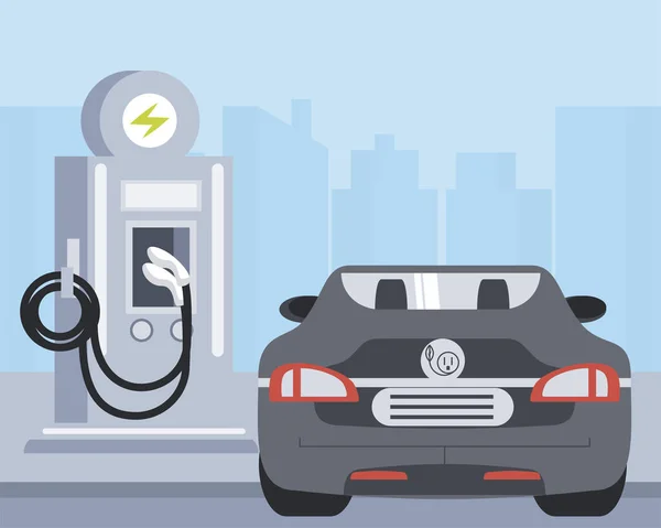 Deporte coche eléctrico estación carga ecología zona — Vector de stock