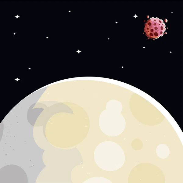 Ruimte nacht maan sterren en asteroïden donkere achtergrond — Stockvector