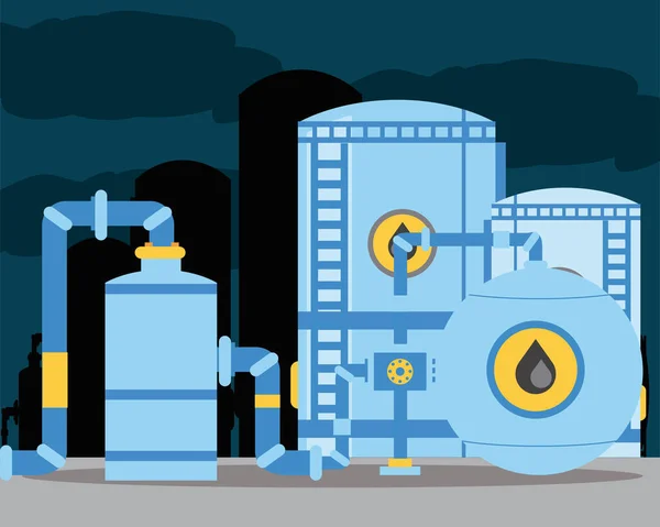 Frakovací nádrže potrubí skladování v rafinérii průmyslu — Stockový vektor