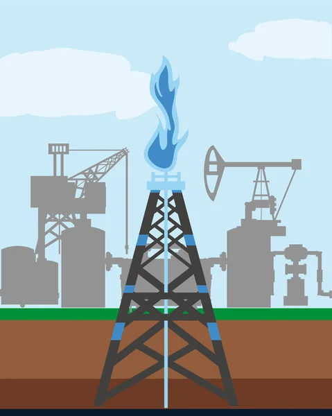 Fraklama kulesi gaz ve petrol kuyusu endüstrisi keşfi — Stok Vektör
