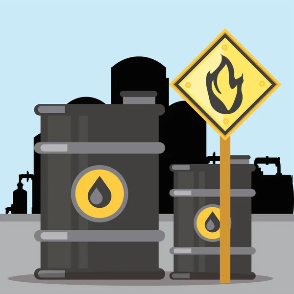 Fraturando tanque de barril de óleo de extração sinal de substância inflamável —  Vetores de Stock