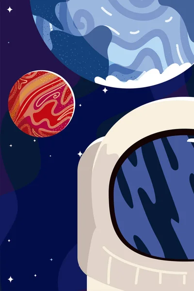 Weltraum Astronauten Helm Planeten System Solar — Stockvektor