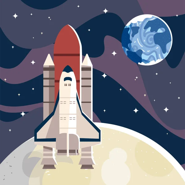 Transbordador espacial lanzamiento exploración universo — Vector de stock