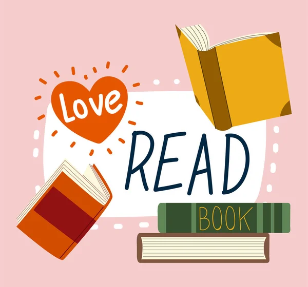 Boeken en liefde leesset, leerboeken voor academische studies — Stockvector