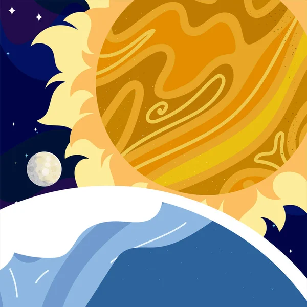 宇宙の太陽月と地球の惑星銀河 — ストックベクタ