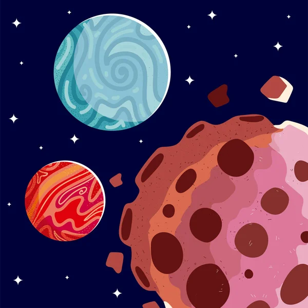 Űrmars bolygók aszteroidák galaxis kozmosz csillagok háttér — Stock Vector