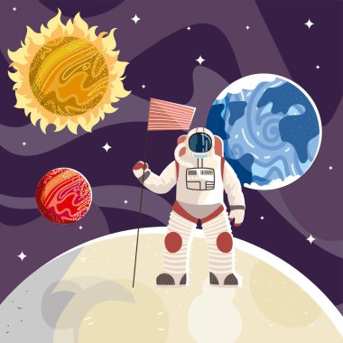 Bayrak uzay keşif evrenine sahip astronot.