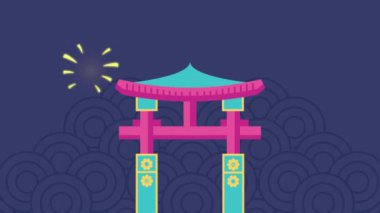 Mutlu Çin kutlamaları Kale ve havai fişeklerle