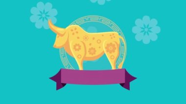 Mutlu Çin Yeni Yılı kutlamaları Altın Öküz 'ün kurdelesiyle